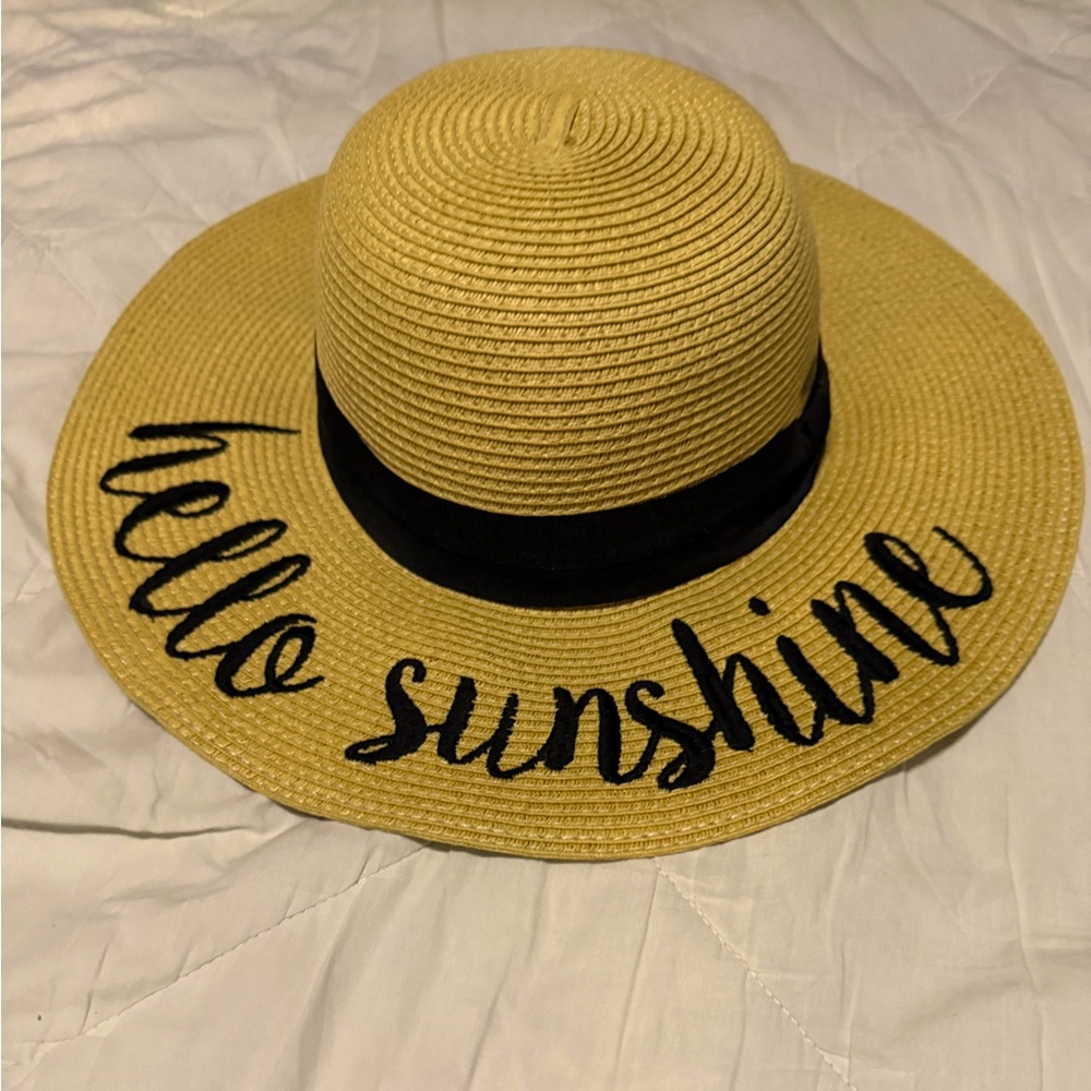 CC Creations”Hello Sunshine” Women’s Sun Beach Embroidered wide brim hat. Vaca